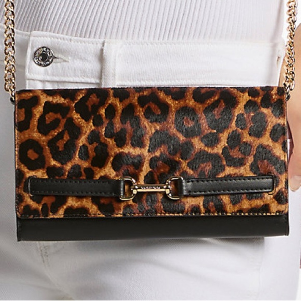 Michael Kors Leopard Print Clutch with Gold Chain